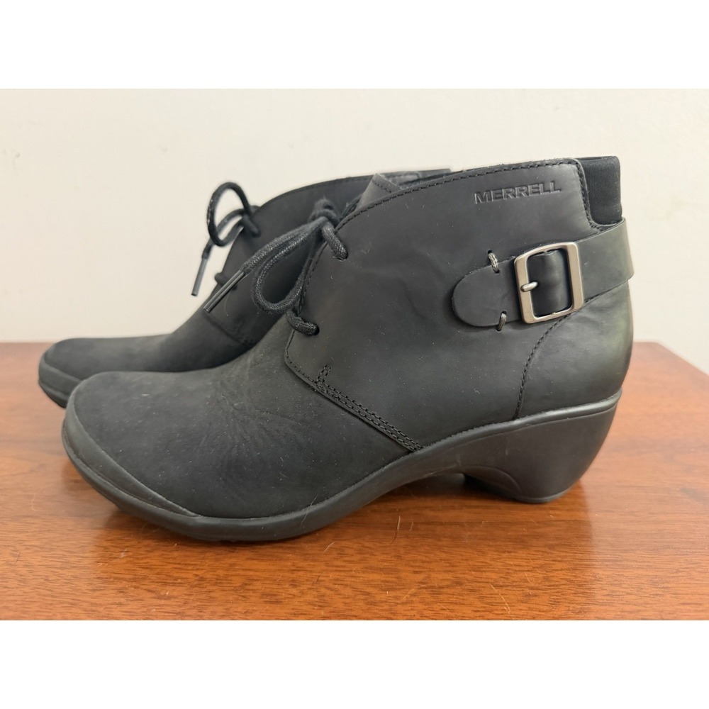 Merrell Women's Veranda Black Leather Ankle Chukka Booties Buckle Size 8